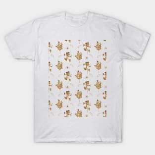 Botanical Gold Pattern, Art Nouveau Ornamentals Pattern T-Shirt